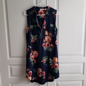Navy Floral New York and Co. Sleeveless Shirtdress
